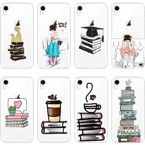 Book Girl Heart Coffee Phone Case For iPhone 6 S 6S 7 8 X XR XS Max Soft Silicone Back Cover For Apple iPhone 8 7 6S 6 S Plus