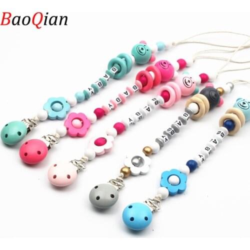 DIY Wooden Baby Pacifier Clips Chain Children Funny Pacifier Chain with Mouse Teething Holder for Baby Gift