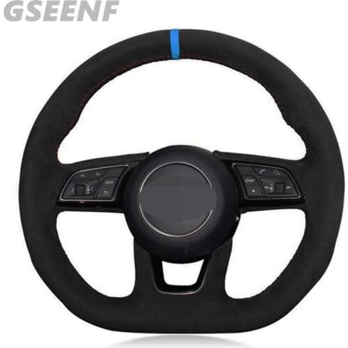 Car Steering Wheel Cover For Audi A3 (8V) A1 (8X) Sportback Q2 A4 (B9) Avant A5 (F5) 2016 Black Hand-stitched Soft Suede