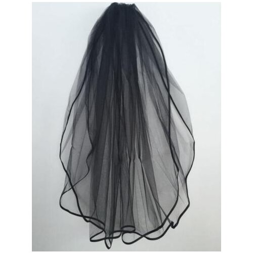 2-layer fingertip length black ribbon bridal veil white ivory wedding veil comb