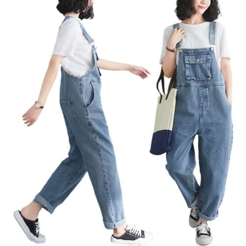 Fat sister denim overalls womens pants 2021 autumn and winter new jeans large size loose fashion slimming jumpsuit