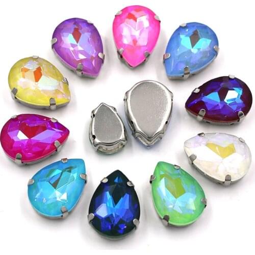 HFOUR 10x14mm 13x18mm Drop Shape Glass Crystal Ab Mocha Sliver Sewing Claw Setting Rhinestones For Clothing/Dress