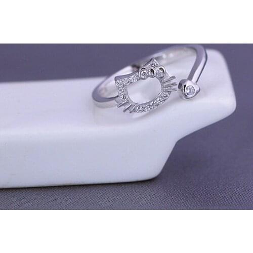 KT cat opening zircon ring Japan and South Korea cute students tide hollow hollow simple and fresh opening ring