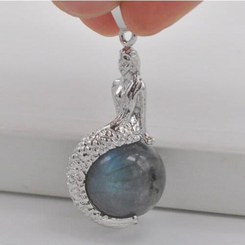 Natural Labradorite Stone Bead Pendant Mermaid Jewelry For Woman Gift S888