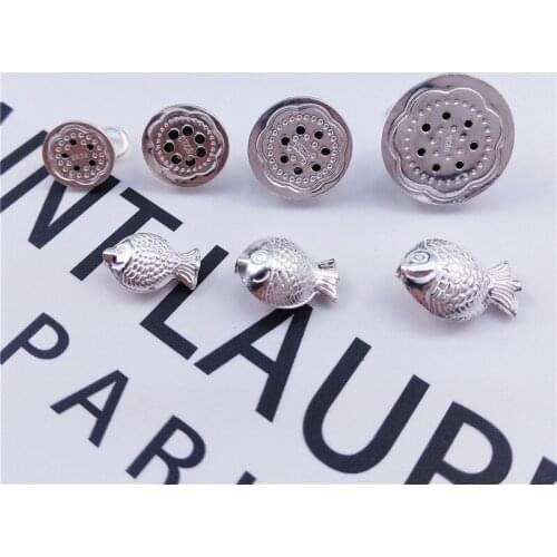 S925 Pure Silver Lotus Fish Pendant Handmade DIY Perforated Separator Bracelet Necklace Accessories Material