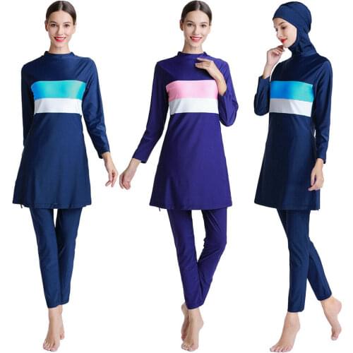 Swimsuit Modesty Muslim Women 3PCS Swimwear Burkini Full Cover Bathing Suit Beachwear Islamic Long Sleeve Arab Swimming Costumes