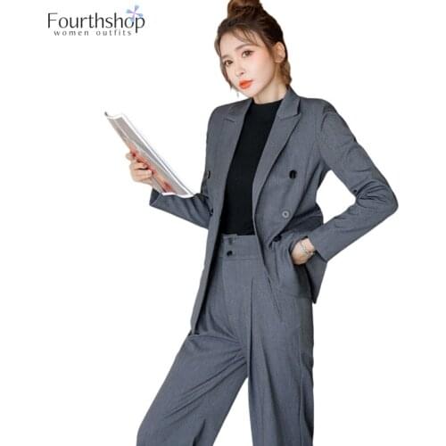 Fashion Office Lady Work Blazer Pants Suits For Women Business Uniform Formal 2 Pieces Set Jacket Trousers Plus Size Clothes XXL