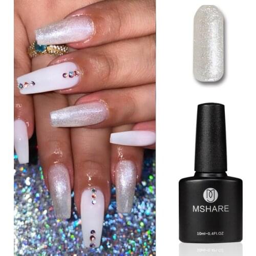 MSHARE Shiny White Nails Gel Varnish Blue Shimmer Nail Polish Soak Off 12g