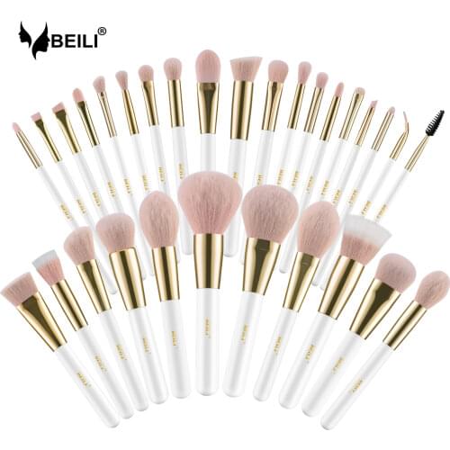 BEILI Pearl White Gold Professional Synthetic Makeup Brushes set Foundation Concealer Eyebrow Vegan Make up Brushes
