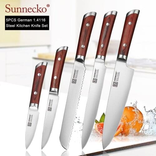 KEEMAKE Chef Knife German 1.4116 Steel knife Sharp Slicing Bread Utility Paring Knife Color Wood Handle 5PCS Kitchen Knives Set