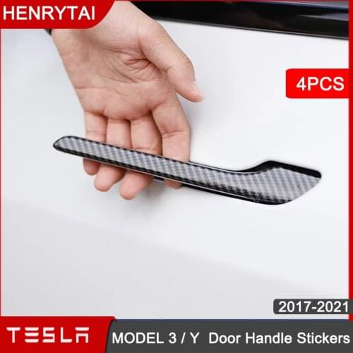 4Pcs For Tesla Model 3 / Y 2017-2021 Car Door Handle Cover Wrap Kit Protector Sticker Decal Premium Durable ABS Car Accessories