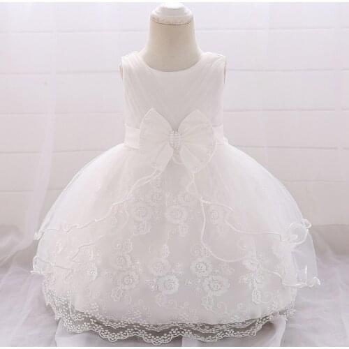 New Baby Girl Centennial Party Dress Bead Dress Lovely Princess Birthday Party Eucharist Embroidered Flower Party Dress