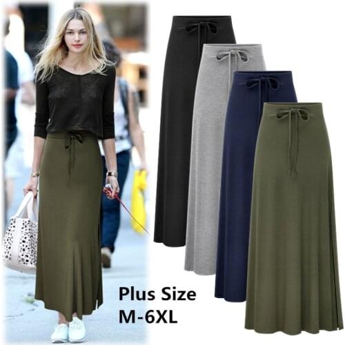 2019 Plus Size Cotton Women Skirts Large Size 6XL Long Maxi Skirt For Women High Waist A Line Causal Female Skirts