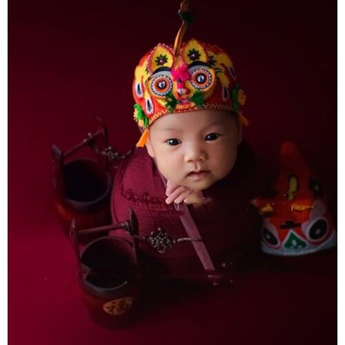 Newborn baby photography props Chinese cute tiger head baby hat bandanas handmade Chinese style elements