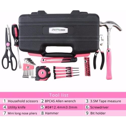 Russia Stock 39pcs Red Easy Hand Tool Set General Household Repair Tools Kit Storage Case Hammer Plier Screwdriver Accessories