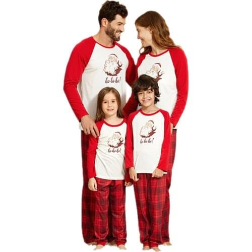 2 Pcs Christmas Pyjamas Long Sleeve Round Neck Santa Claus Print Top Plaid Trousers Casual Style Nightclothes