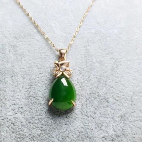 S925 Sterling Silver Natural Hetian Jasper Gems 12*16mm Gold Chain Pendant Collarbone Womens Jewelry Christmas Gift