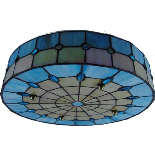 Modern Tiffany Style 3 Lamps Drum Ceiling Light Vinage Simple Stained Glass Flush Mount Lamp Fixtures For Cafe Restaurant CL261