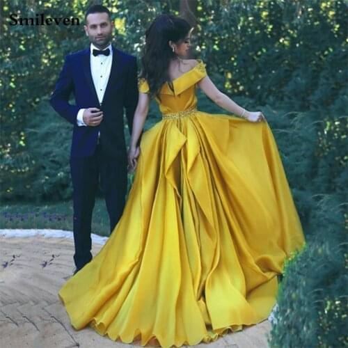 Smileven Off The Shoulder Evening Dresses With Beaded Crystal Sleeveless Arabic Special Occasion Dresses Evening Party Gowns