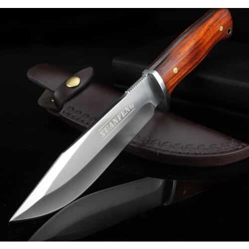 XUAN FENG Wildnerness Warfare Survival Knives 5Cr13Mov Steel Blade Wooden Handle Tactical Hunting Fixed Blade Knife