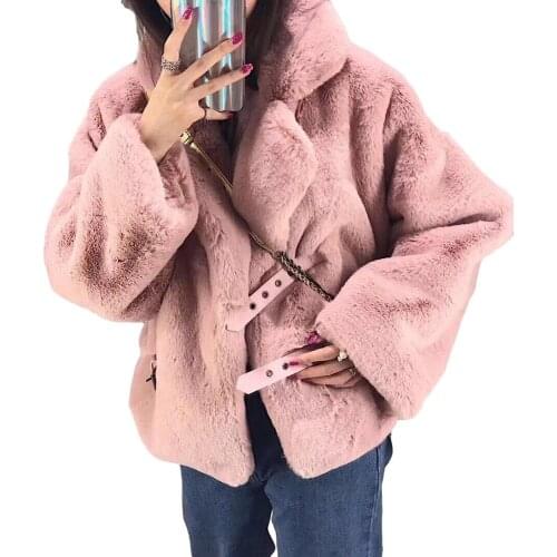 Winter Faux Fur Coat Coat Women Turn-down Collar Coat Faux rabbit fur Thick Warm Plush Coat Women Jacket Fluffy Jacket
