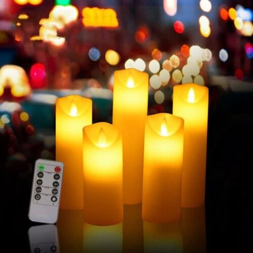 1 Set of 5 Flameless Electronic LED Candle With RGB Remote Control Wax Pillar Candle For Christmas New Year Wedding Decoration