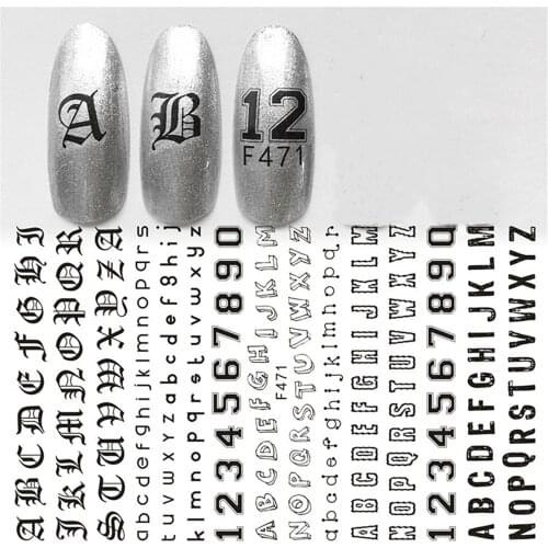 1PCS Letter Symbol Nail Sticker 3D Black Number Letter Water Transfer Decal Sliders For Nail Art Decoration Tattoo