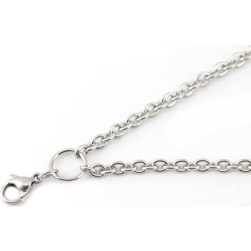 10pcs 24'' 316L stainless steel 1.0mm 3.6mm flat cable O jumpring chain necklace for living glass lockets & oil Diffuser Locket
