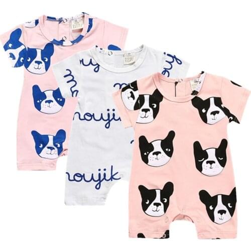 2019 Cotton Baby Rompers Dogs Cartoon Baby Boy Clothes Short Sleeve Baby Girl Clothes Letter Infant Jumpsuits Toddlers Clothing
