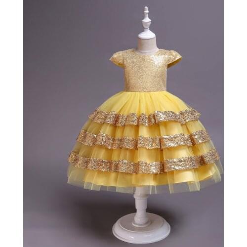 2019 Girls Dress Pegeant Sequined Backless Kids Dresses For Girls Wedding Party Princess Dresses Baby Girls Layered Tutu Dresses