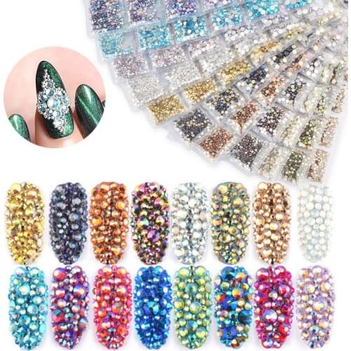 3D Round Flatback Nail Rhinestones Garment Glitter Non Hot Fix Crystals Strass Mixed Size ss4-ss16 Shiny Nail Art Decorations