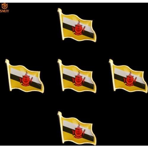 5PCS Asian Brunei Flag Badges Denim Bag Mini Country Banner Patriot Lapel Custom Pin Broochs Jewelry