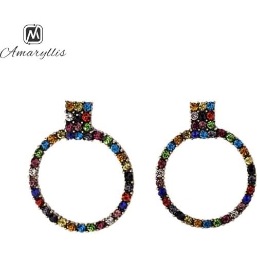 Amaiyllis Colorful Rhinestone Statement Stud Earrings Party Geometric Square Round Circle Dress Earrings Pendant Post Earrings