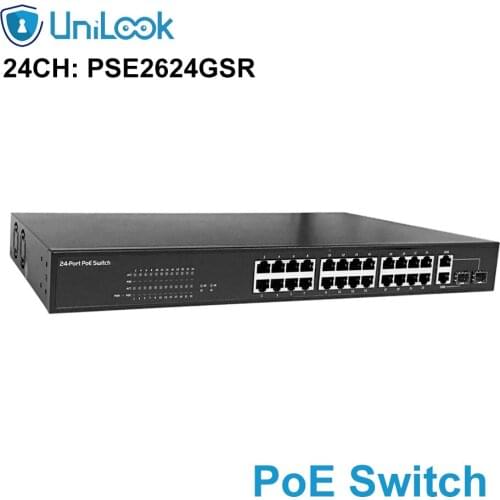 24 Port 10/100Mbps with 2 Gigabit TP/SFP Combo PoE Switch Power supply for POE Video Surveillance camera and wireless AP