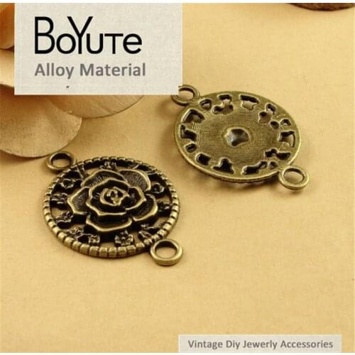 BoYuTe (10 Pieces/Lot) 32*46M Vintage Style Antique Bronze Plated Zinc Alloy Materials Rose Connectors for Jewelry Makings