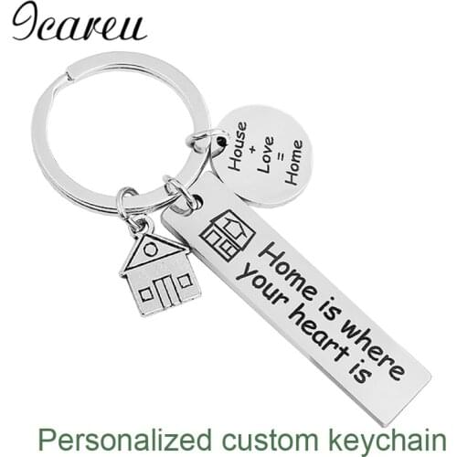 Stainless Steel Customized Keychain House And Round Charms Key Ring Women Men Key Chain Husband Anniversary Valentine Day Gift