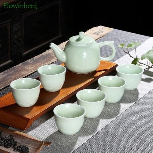 Celadon Ceramic Porcelain Tea Set Teaware Wave Cup Kung Fu Tea Set Tea Cups and Saucer Sets Tea Pot and Cup Set Tea Set of 6