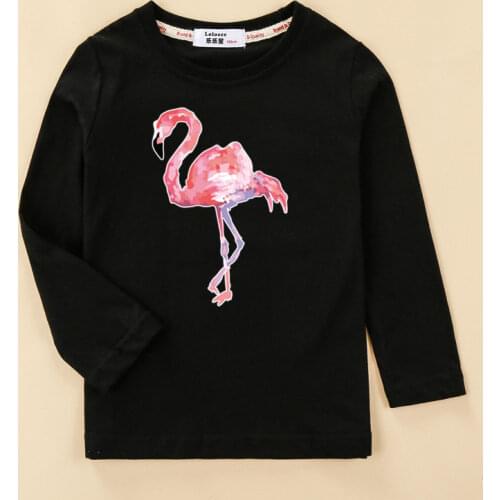 Pink flamingo pattern baby girl t-shrit cute long sleeve clothes girls cotton tee shirt kids O-neck tops