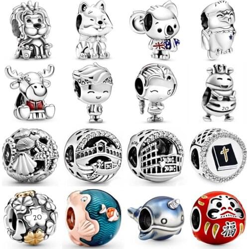 DIY Charms Surfing Koala Union Jack Lion Bald Eagle Narwhal 925 Sterling Silver Beads Fit Pandora Bracelet Jewelry