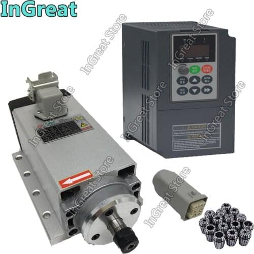 1.5KW 220V Spindle Motor Air Cooled Flange Bracket 24000RPM & 1PH To 3PH VFD Inverter & ER11 Collet for CNC Router Woodworking