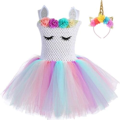 FONLAM Girls Unicorn Princess Dress For Little Kids Cosplay Costumes Birthday Party Rainbow Tutu Carnival