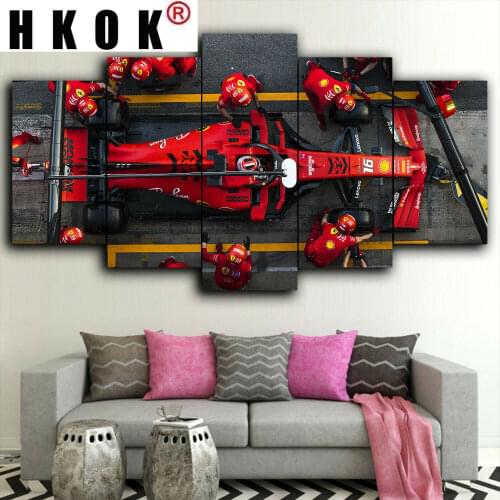 HKOK Canvas Wall Art F1 Ferrari Charles Leclerc Print HD Home Decor Pictures 5 panel poster no Framed Paintings Living Room