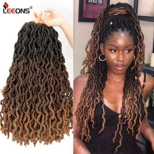 Leeons New Ombre Curly Crochet Hair Synthetic Braiding Hair Extensions Goddess Faux Locs 12/18Inches Soft Dreads Dreadlocks Hair