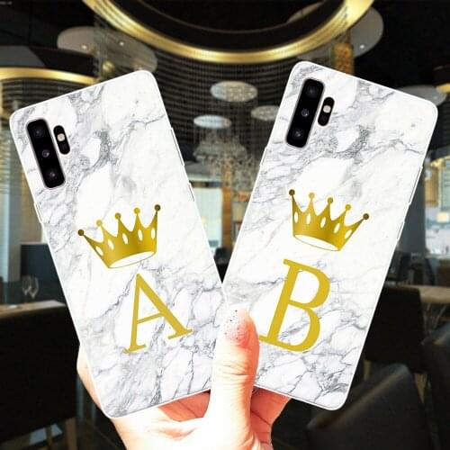 Crown Marble Custom Initial Letters Soft TPU Silicone Phone Case Cover For Samsung NOTE 20 Ultra 5G Note 10 Lite J3 J5 J7 2017