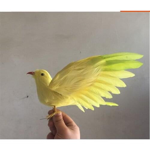 Small cute simulation yellow bird model resin&fur wings bird model gift about 18cm 1381