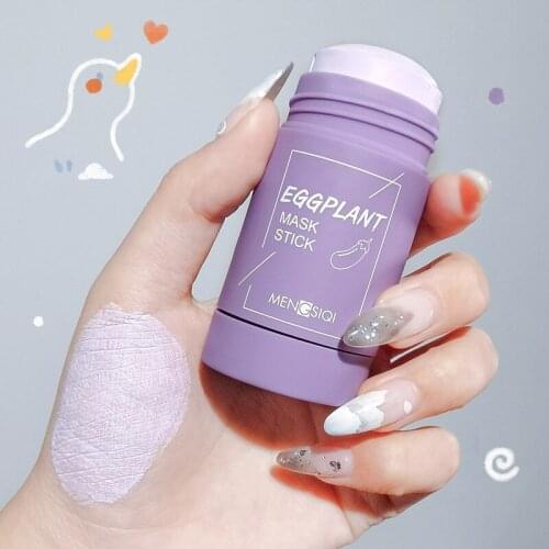 Green Tea Solid Mask Deep Cleaning Mud Mask Stick Oil Control Anti-acne Eggplant Facial Mask Purifying Clay Stick Mask Skin Care