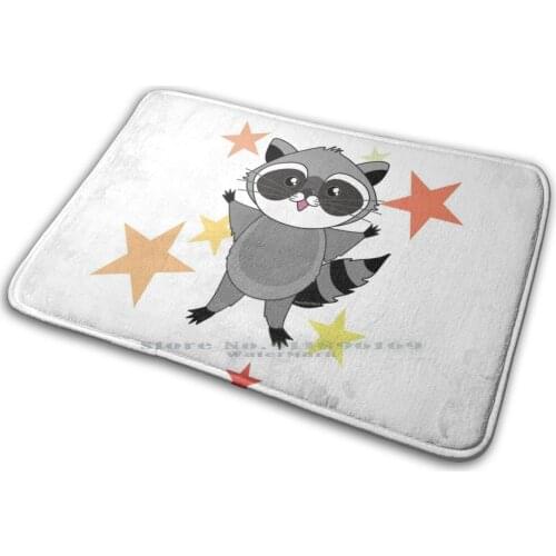 Kawaii Raccoon Mat Rug Carpet Anti-Slip Bedroom Entrance Door Mat Pendientera Kawaii Raccoon Mapache Cute Stars Animal Animals