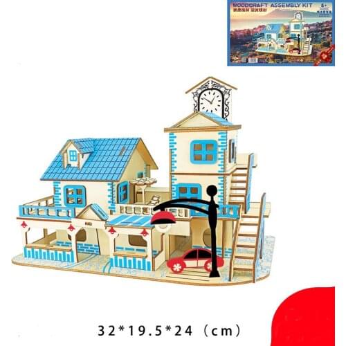 Simulation Building House Model Childrens Handmade 3D Wooden Stereo Puzzle