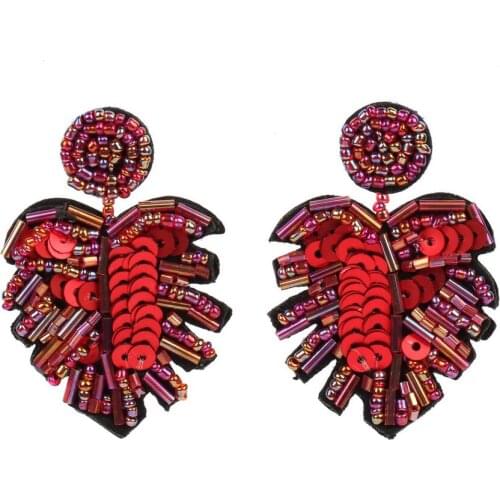 Fashion Bead Leaf Pendant Ethnic Dangle Drop Earrings for Women Florate Brand Wholesale Long Hanging Big Bohemian Earrings New