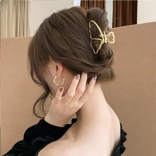 2021 Fashion Gold Large Womens Grab Clip Elegant Metal Butterfly-shaped Hair Accessories Headdress Hairpin Fixing Tool
